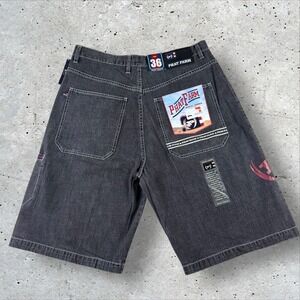 NOS Phat Farm Jean Shorts 36 Logo‎ Hip Hop Baggy Denim Deadstock 90s Y2K Vintage